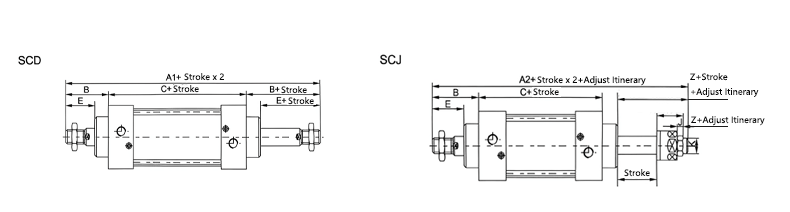 SCD/SCJ Series Cylinder Dimensional Drawing 1