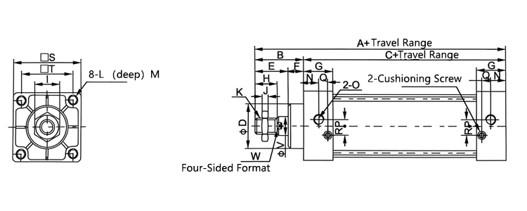 SC Series Cylinder Dimensional Drawing