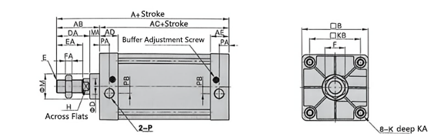 SC Series Large-Bore Cylinder Dimensions
