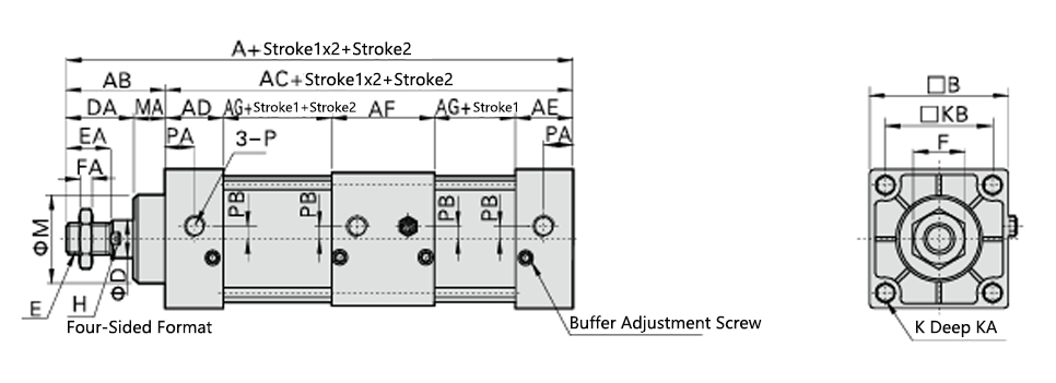SCT series Multi-Position Pneumatic Cylinders size