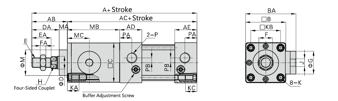 BSC Series Clamping Cylinder Size Information