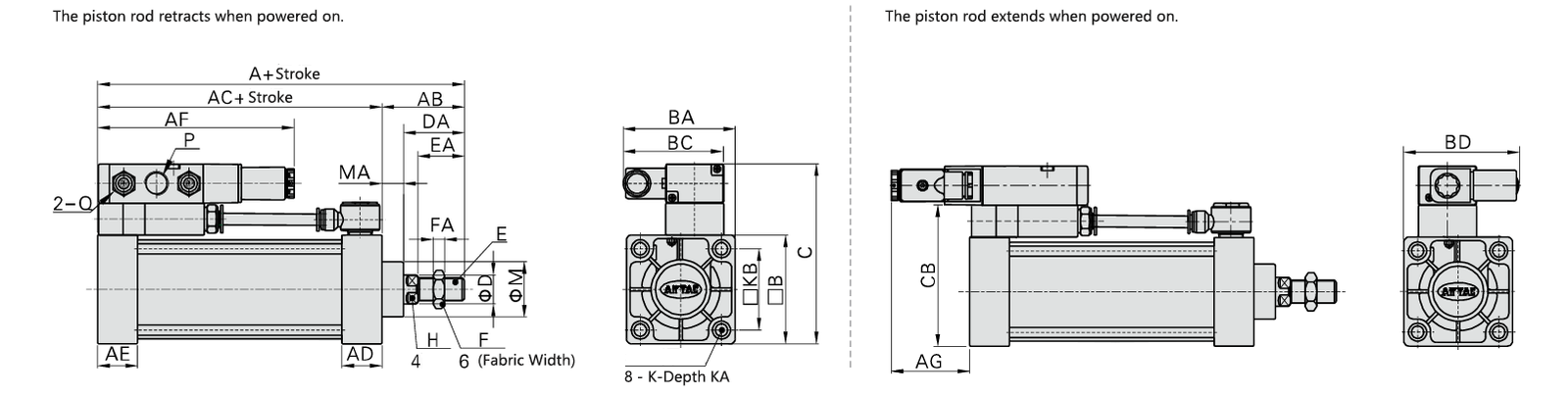 pneumatic cylinder with solenoid valve Dimensional Drawing